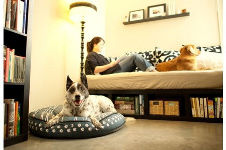 Dog On Wire Round Bed: Midnight Blue/White